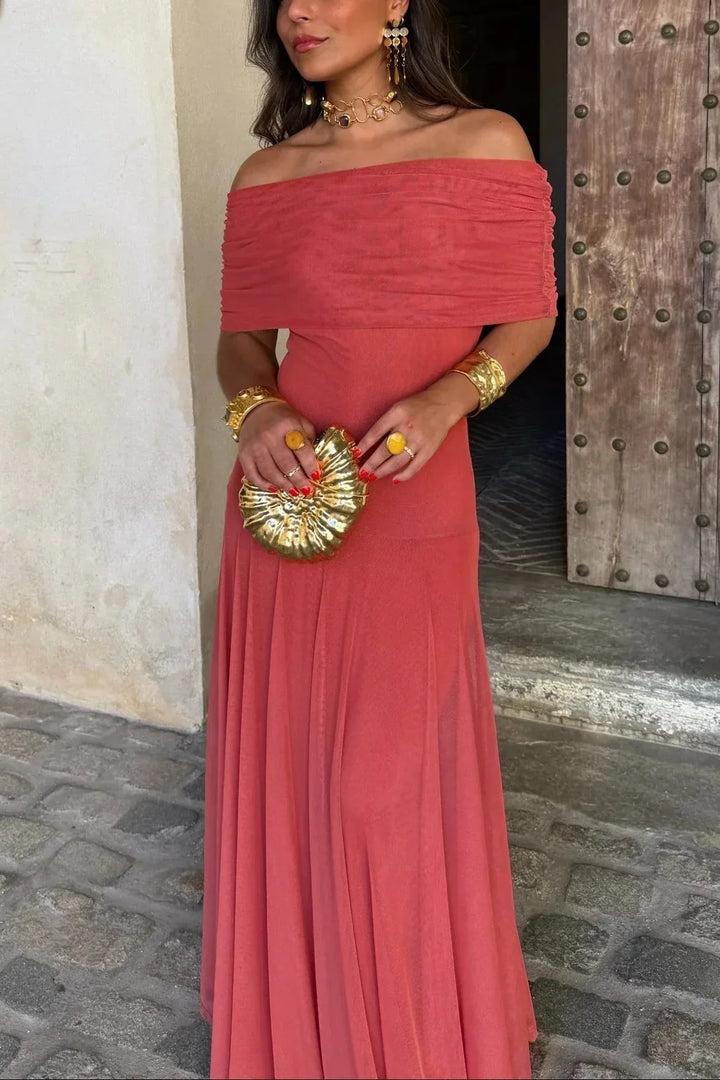 Robe longue ete femme plissée une épaule