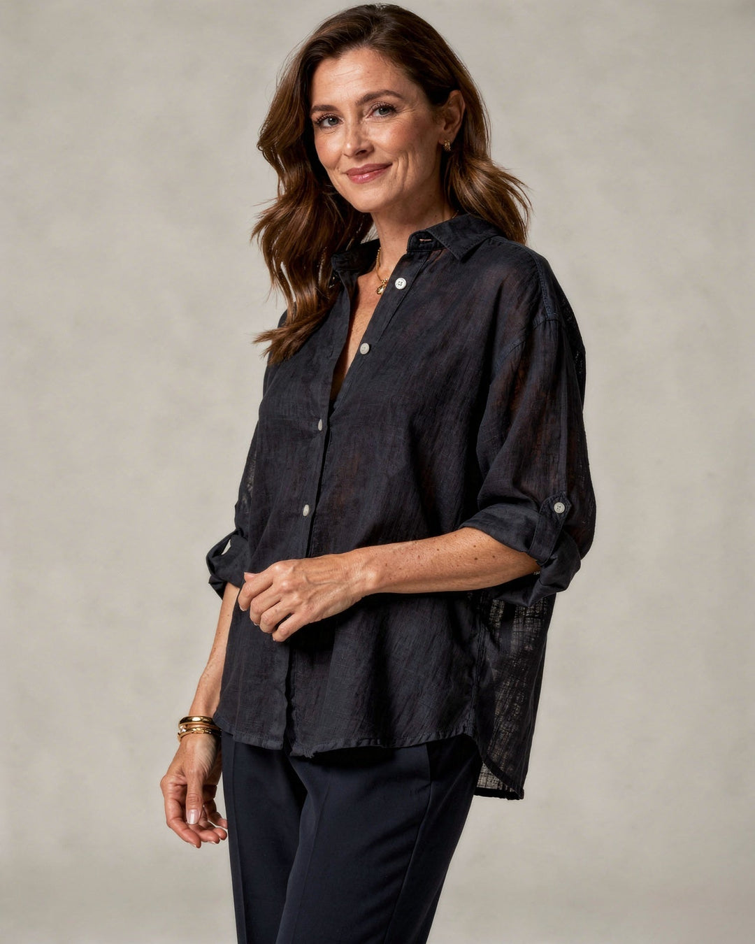 Blouse Oversize en Coton-Lin – Haut Femme à Manches Longues Décontracté