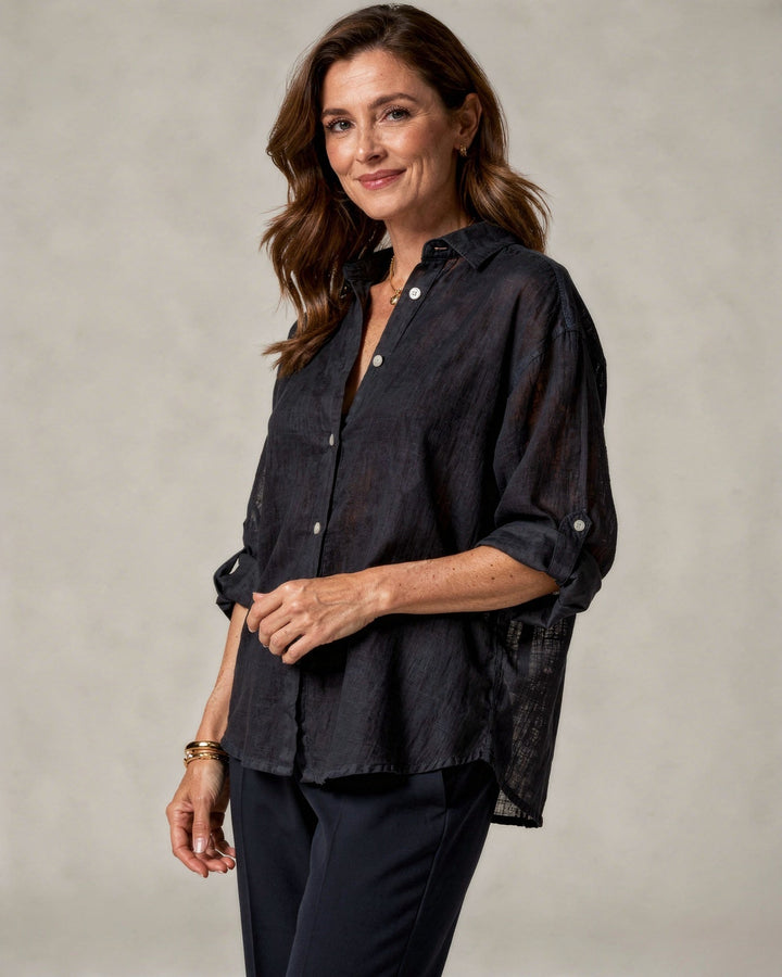 Blouse Oversize en Coton-Lin – Haut Femme à Manches Longues Décontracté