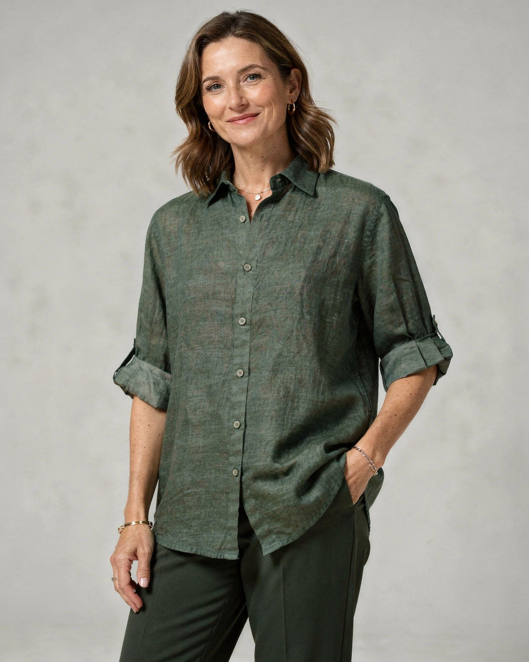 Blouse Oversize en Coton-Lin – Haut Femme à Manches Longues Décontracté