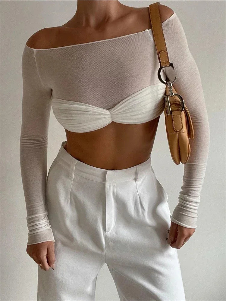 Top à manches longues femme avec coutures détaillées