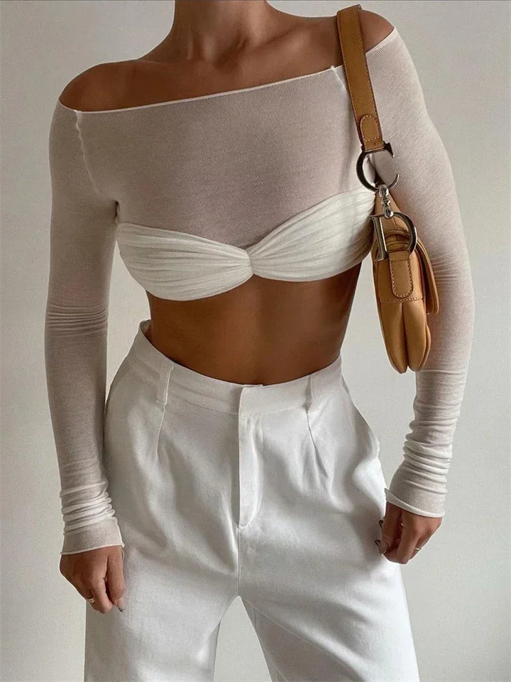 Top à manches longues femme avec coutures détaillées