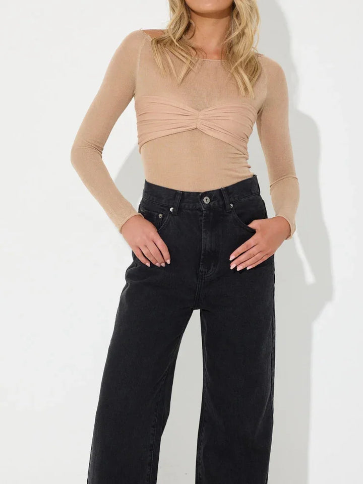 Top à manches longues femme avec coutures détaillées
