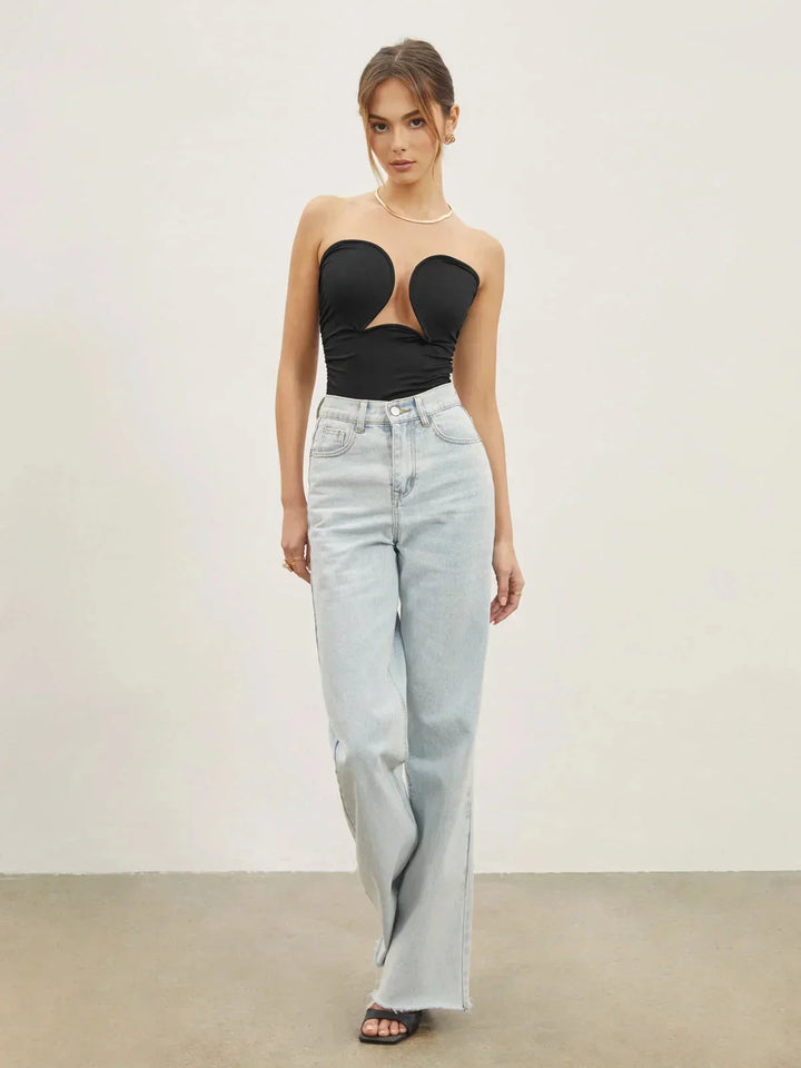 Top corset noir femme à décolleté cœur