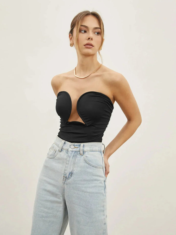 Top corset noir femme à décolleté cœur
