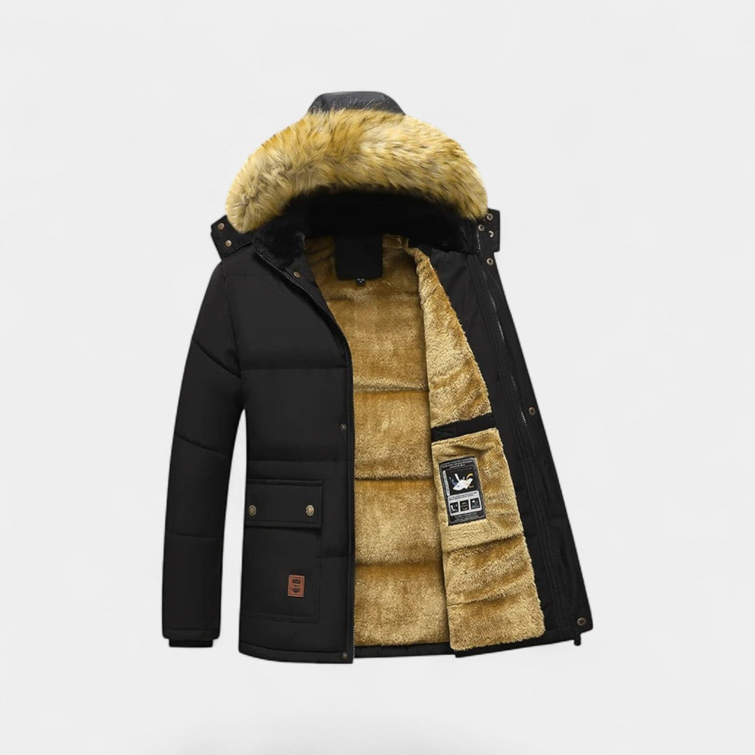 Parka homme coton doublée polaire – capuche col fourrure