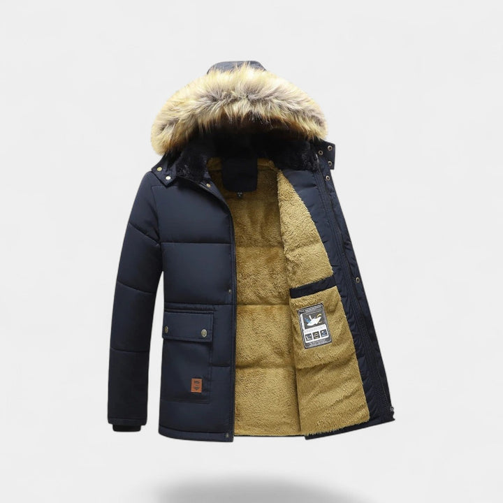 Parka homme coton doublée polaire – capuche col fourrure